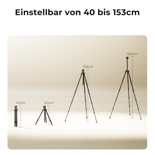 K&F CONCEPT Tripod Camera, 153 cm Carbon Tripod, Lightweight Tripod, Flexible Camera Tripod, Compact Travel Tripod for DSLR A225C2+BH28R