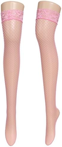 Women Stockings - All4you Sexy Lingerie Lace Fishnet Thigh High Stockings stockings Thigh with Small Net(Pink)