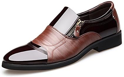 Ruanyi Smooth PU Leather Splice Zipper Decoration Slip-on Breathable Mesh Oxfords Business Shoes For Men (Color : Brown, Size : 8.5 UK)