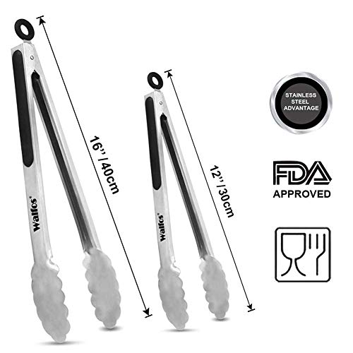 Walfos Premium Sturdy Tongs for BBQ and Grill - 16 & 12 Inch Food Grade Stainless Steel Locking Tongs for Cooking, Kitchen & Barbecue- Set of 2 - Thumbnail 6