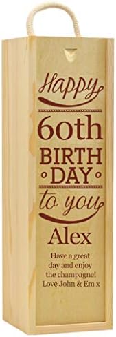 GiftsOnline4U Personalised 60th Birthday Wooden Champagne Box Engraved/Wine Prosecco/True Colours/Rope Handle/11 x 10.5 x 35 Centimeter/UV Printed
