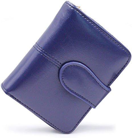 Lomory Accordion Zipper Wallet RFID Oil Wax Leather Credit Card Wallet Small Purse for Women (Blue)