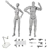 Action Figure Model,Tulas Human Mannequin male/female Set with Model Gun and Sword, Different Gestures,Special Display Base, Suitable for Sketching, Painting, Drawing, Artist, Cartoon Figures Action.