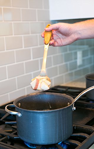 Internet's Best Stainless Steel and Bamboo Slotted Serving Spoon | Solid Cooking Buffet Spoon | Wooden Kitchen Utensil