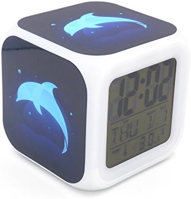 BoFy Led Alarm Clock Dolphin Ocean Animal Blue Pattern Personality Creative Noiseless Multi-functional Led Lights Desk Table Digital Alarm Clock for Kids Unisex Adults Toy Gift