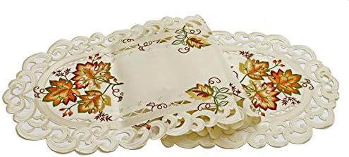 Fall Leaf on Cream Cloth Cut Work Table Runner 14.5x53 inches