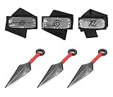 Naruto Headband, Masterboxan 3 Pcs Naruto Headband and 3 Pcs Big Kunai Plastic Toy with Metal Plated Cosplay Leaf Village Ninja Kakashi