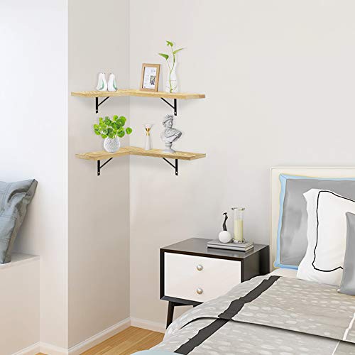Befayoo Floating Wall Shelves for Corner, 100% Solid Pine Wood Corner Shelf for Bathroom, Bedroom, Living Room, Bathroom, Kitchen, Office