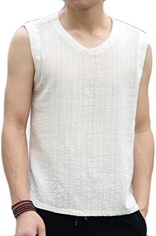 Generic Men's Summer Lightweight Linen Sleeveless V-Neck Tank Top White L