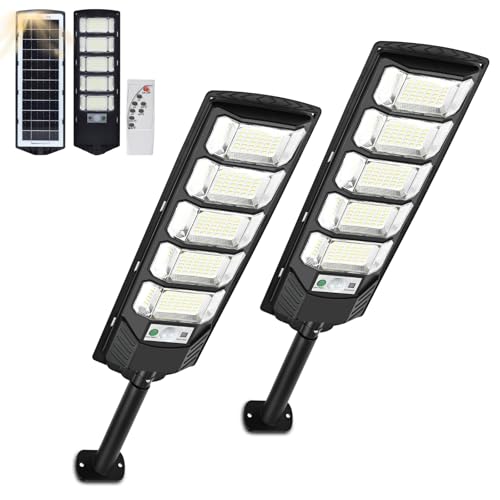 KIROGILY Lamparas Solares Exterior, 240 LED 6500K Lúmenes con Sensor de Movimiento, Luces Solares para Exterior Jardin, IP65, Lámpara Solar con 3 Modos de Iluminación y Mando a Distancia 2pcs