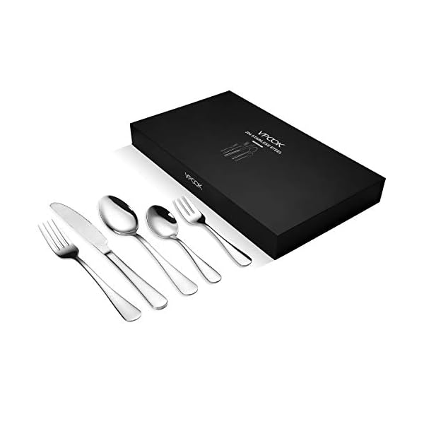 30-Piece Cutlery Set, VPCOK Flatware Set, Stainless Steel Silverware Sets Service for 6 High-Grade Mirror Polished Tableware Utensil Set with Gift Box Perfect Gift