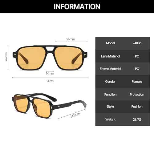 YAMEIZE Retro Pilot Double Bridge Sunglasses – Rectangular for Women and Men Classic Style Square Vintage UV400 Protection Glasses Outdoor Driving