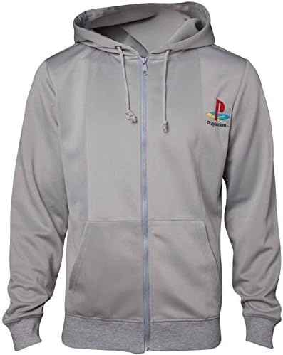 Playstation Hoodie Ps1 Retro Gamer Console Official Mens Grey Zipped