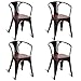 COSTWAY Dining Chairs Industrial Metal Stackable Armrest Chairs Bistro Metal Wood Stool Furniture, Set of 4 (Copper)
