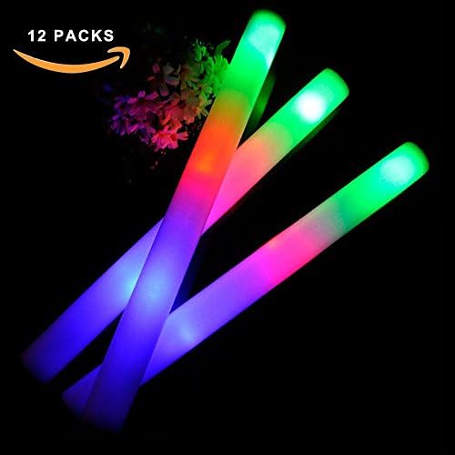 Beser 12 Pack of 19" Multicolor LED Foam Sticks Baton-Light Up Effect Sticks Color Changing Rally 3 model flashing for Party Favors Supplies, Festivals, Raves, Birthdays.