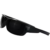 PLOPLO Super Dark Black Polarized Sunglasses Biker Rider Wrap Around Sport Sunglass UV400 Protection For Sensitive Eyes