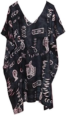 Women's Summer Kaftan Free Size Short Kimono Tie Dye Night Dress Beach Cover Up (Tie Dye Black)