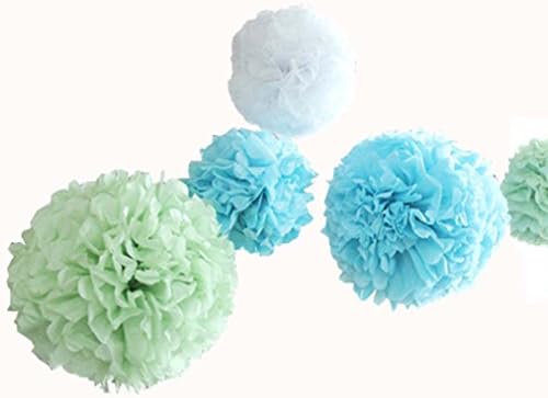 12pcs 8inch 12inch DIY Tissue Paper Flower Balls Pom Poms Bridal Shower Party Wedding Baby Shower Decorations Light Green Light Blue White
