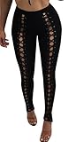 Lovaru Women's Fashion Lace Up Cross Drawstring Tight Pencil Leggings (Small, Black 1)