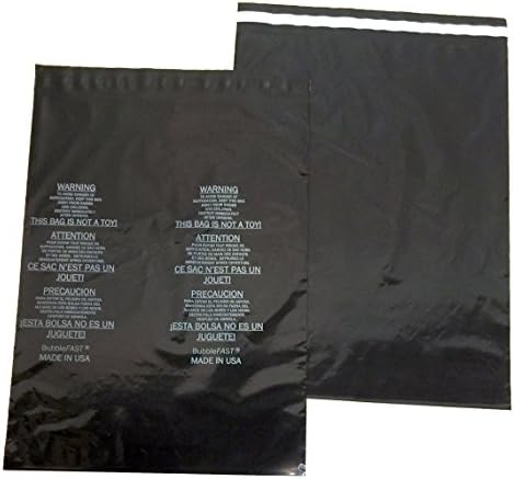 25 Bubblefast Brand 12" x 16" 2.0 mil Opaque Black Poly Bags Self-Seal Suffocation Warning for Sexual Wellness Items