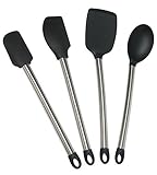 Elite Kitchenware™ Stainless Steel Kitchen Utensil Set - 4 Piece Silicone Cooking Utensils With Large & Small Spatulas, Serving Spoon & Turner Flipper Spatula - Spatula Set