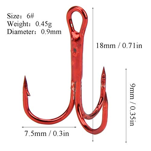 Angeln Drillingshaken, 100 Stück Rote Drillingshaken Angelhaken aus Kohlenstoffstahl Angelhaken Angelzubehör – Bild 3