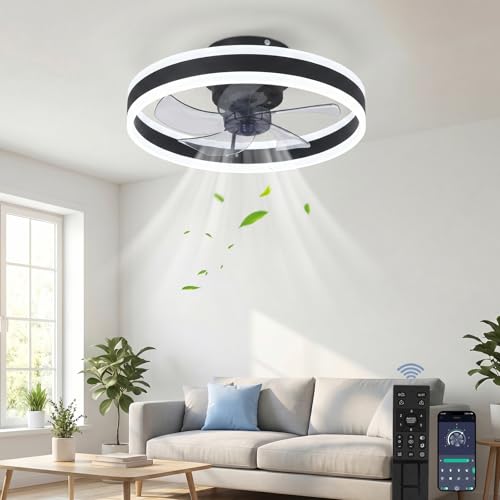 Ceiling Fan with Lighting, Fan Ceiling Light, 3 Colour Temperatures and 6 Speeds LED Ceiling Fan with Lamp, APP/Remote Control, Quiet Dimmable Fan, Ceiling Light (Black, 50 cm)