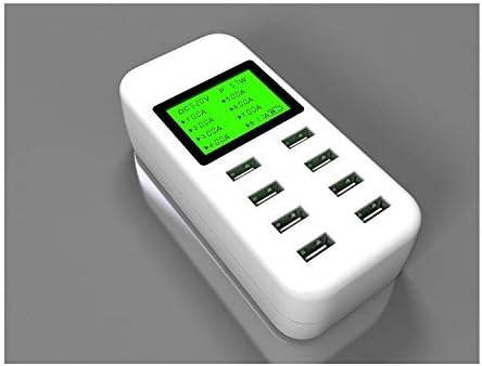 Smart USB Charger 40W 8A 8 Multi-Port USB Wall Travel Fast Charger Socket With LCD Display and Auto Detect Technology For smart Phones, And Other USB-Powered Devices(white)