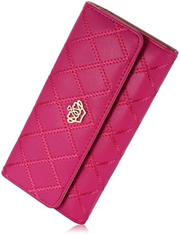 Leiwo Women's Long Crown Clutch Leather Card Holder Purse Wallet Rosered