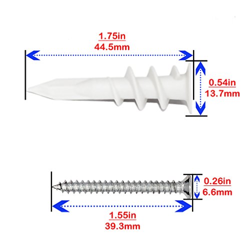 Drywall Anchor with Screws Sets - Plastic Self Drilling Dry Wall Anchors, 60 Pieces All Together - Thumbnail 2