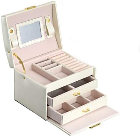 AJZXHE Storage box, leather jewelry box, three-layer double drawer jewelry box