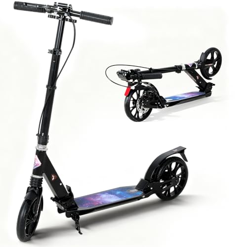 ISE Folding Scooter with 2 Aluminium Wheels, Adjustable Handlebar Height, Double Shock Absorption and Braking System, Ferris Wheel with Non-Slip Tyre, for Adults and Teens from 12 Years to 100 kg