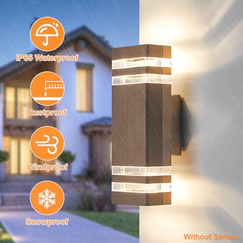 CELAVY Outdoor Wall Lights Mains Powered Outside Up Down Lights, IP65 LED Porch Front Door Light, Waterproof Square GU10 Exterior Modern Lighting External Electric Sconce Lamp for House, Brown