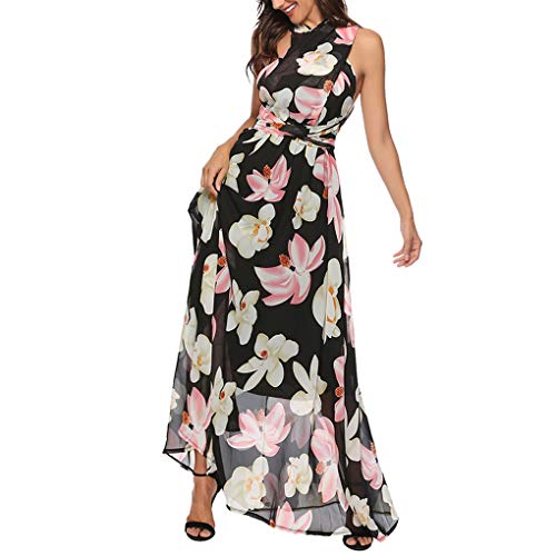 TIFENNY Multi-wear Maxi Dresses for Women V Neck Printed Bandage Backless Sleeveless Swing Dress Beach Long Dress White