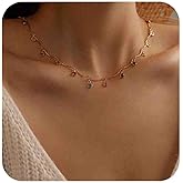 Yheakne Boho Colorful Bead Choker Necklace Short Rainbow Bead Necklace Rainbow Dangle Choker Necklace Tiny Crystal Cz Stone Collar Necklace Jewelry for Women (Gold)