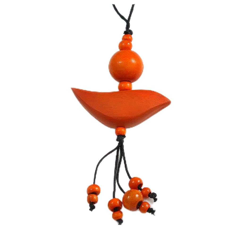 Avalaya Orange Wood Bird Pendant with Black Cotton Cord - 76cm Long/ 13cm Pendant - Adjustable