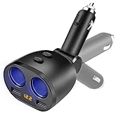 Rocketek USB Car Charger Splitter Adapter, 2 Socket Cigarette Lighter Multi Power Outlet 12V/24V 120W DC with LED Voltmeter S