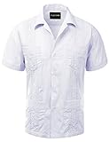 Platoon Guayabera Short Sleeve Mens Cuban Shirt Wedding Cigar Beach Bartender (L, White)