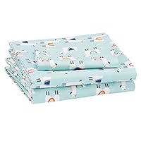 Amazon Basics Kids Llama Party Soft, Easy-Wash Microfiber Sheet Set - Twin, Teal Blue Llamas Amazon Basics Kids Llama Party Soft, Easy-Wash Microfiber Sheet Set - Twin, Teal Blue Llamas