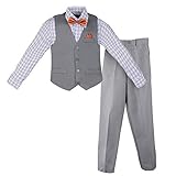 Vittorino Boys 4 Piece Suit Set With Vest Shirt Tie Pants and Hankerchief,Gray - Orange Plaid,10