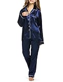 Ekouaer Women's Satin Sleepwear Two-piece Long Sleeve Pajama Set with Long Pjs Pants