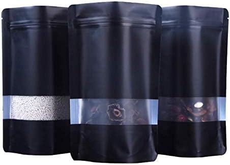 100 Pieces Reusable Mylar Aluminium Foil Zip Lock Pouch Stand Up Food Pouches Bags with Matte Window Heat Sealable Smell Proof Bags (Black - 3.9 Mil, 9x13cm (3.5x5.1"))