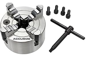 Accusize Industrial Tools 4 inch 4-Jaw Independent Lathe Chucks, Plain Back, Semi-Steel Body, Including 1 Set of Reversible J