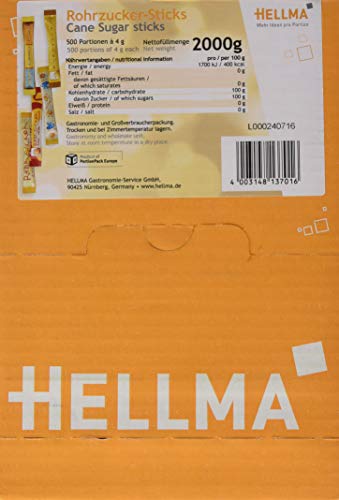 Hellma Rohrzucker-Sticks 500 Stk. je 4 g brauner Zucker - 2 kg Vorrats-Box - Zuckertütchen einzeln, für Kaffee, Tee – Bild 3