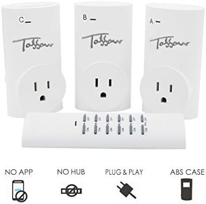Remote Control Outlet with Wireless Remote Light Switch TOSSOW Remote Control Socket for Household Appliances Wall Plug and Electrical Equipment (3 Plugs / 1 Remote)