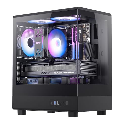 darkFlash Micro-ATX-PC-Gehäuse, Vorinstalliert mit 3 PWM-ARGB-Lüftern, Computergehäuse, Vollansicht Doppeltem Hartglas MATX-Gaming-PC-Gehäuse, Typ-C, Unterstütz