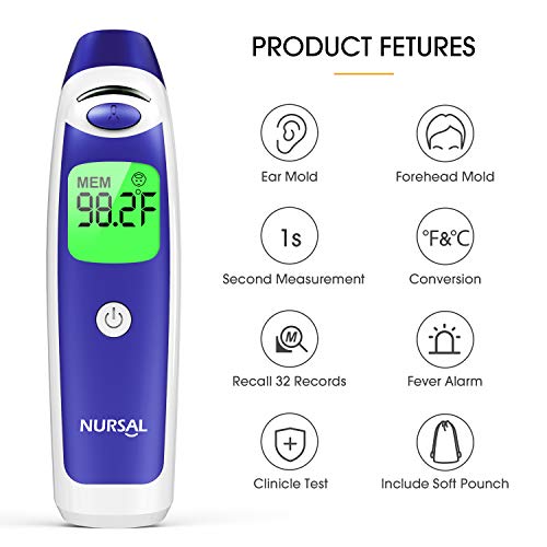 NURSAL Medical Forehead and Ear Thermometer, Baby Thermometer, Digital Medical Infrared Thermometer Suitable for Baby, Kid and Adult, FDA Approved - Thumbnail 2