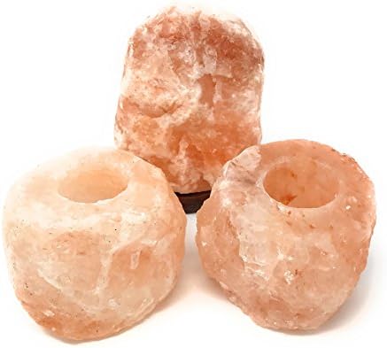5-7" Hand-Carved Himalayan Salt Lamp and Two Candle Holders - Combo Pack