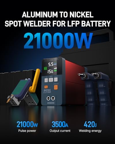 GLITTER 801H Battery Spot Welding Machine, 21000W 3500A, AT/MT Mode, for LiFePO4 Batteries, Aluminum-Nickel Welding with Push Arm and Pedal