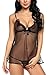 Avidlove Women Transparent Chemises Sexy Lingerie Sheer Babydoll Mini Teddy Black M